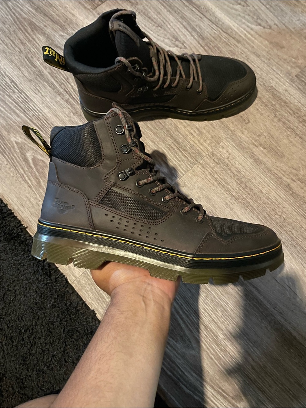Dr. Martens Men’s Dark Brown Lace-Up Utility Boot with Yellow Stitching